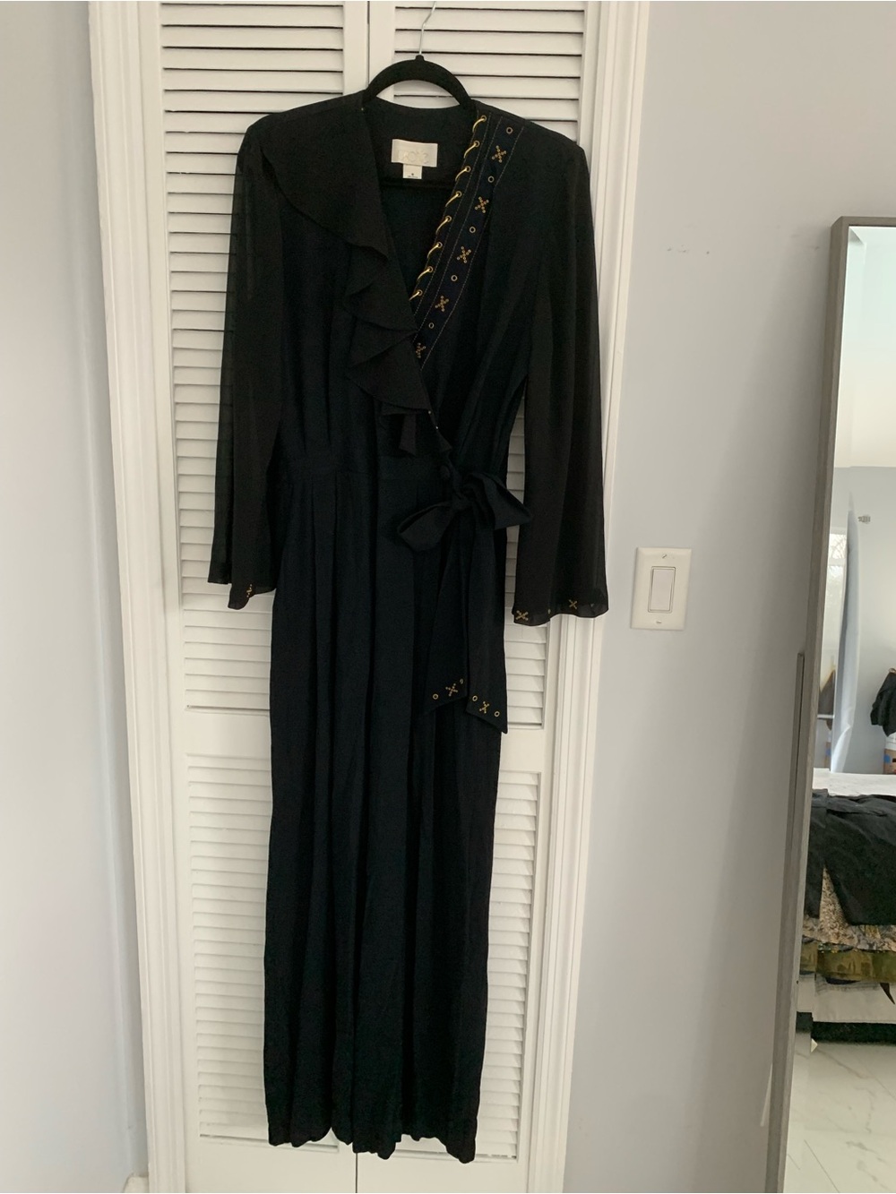 Cache Black Jumpsuit with Gold Logo Accent